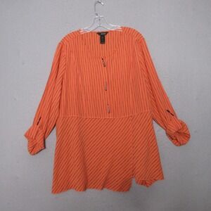 Ali Miles Tunic Top 1X Orange Striped Artsy Lagenlook Asymmetrical Peplum Flowy